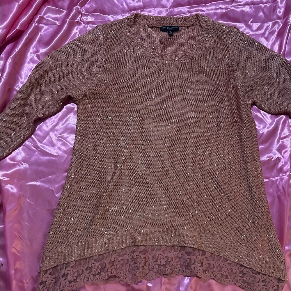 Signature Studio Pink Sweater with Lace Detail